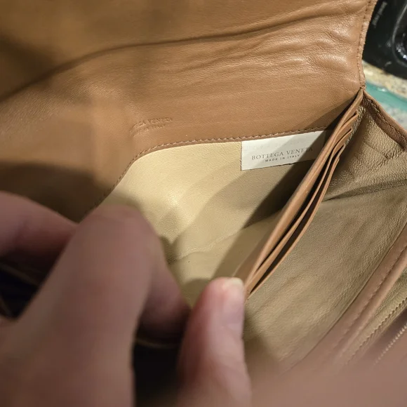 This is a Bottega Veneta Intrecciato Woven Tan Leather Continental Flap Wallet - Picture 3 of 6